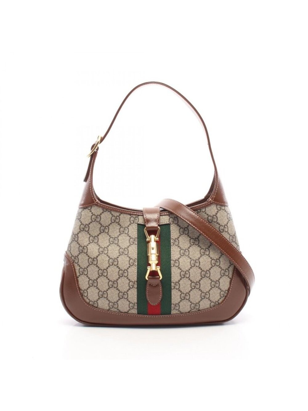 Gucci Shoulder Bag New Jackie GG Supreme 2-Way Beige Brown Green Leather 1961